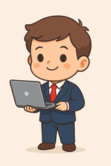 Chibi Businessman Holding a Laptop, Ready for Business and Technology Tasks