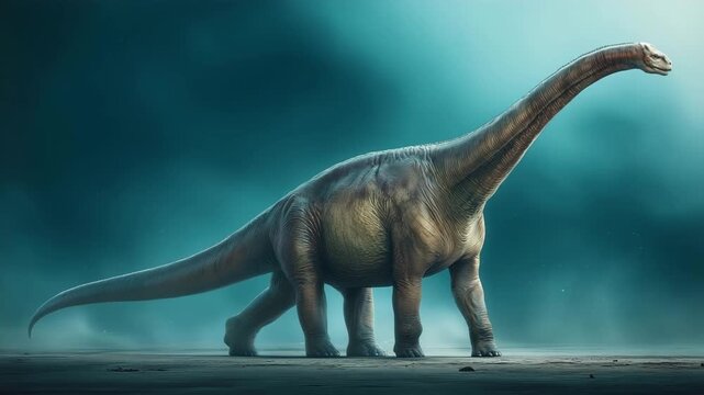 ブラキオサウルスが高く頭を掲げる横姿