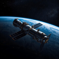 A large spacecraft is currently orbiting planet Earth in space.