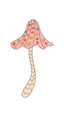 Groovy retro pink cartoon mushroom with magic colors and psychedelic trippy vibe. Shroom and groovy element combine as a colorful y2k motif, ideal for fun fantasy style projects pop art themes.