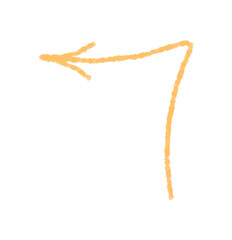 Orange pastel hand drawn swirl arrow with chalk stroke as pointer symbol. Icon element with decorative turn shape, rustic and textured accent in simple art style, perfect for modern design.