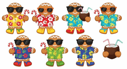 Gingerbread Men in Hawaiian Shirts and Sunglasses Summer Fun and Holiday Charm