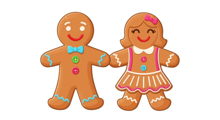 Charming gingerbread cookie man and woman holding hands, a sweet and happy festive treat perfect for holiday season baking and celebrations