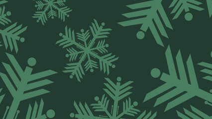 A festive and geometric seamless vector pattern featuring stylized snowflakes and fragmented star/pine motifs scattered across a deep, muted forest green background. The design uses a monochromatic pa