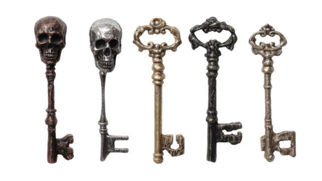 antique skeleton key on white background 