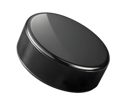 Professional Ice Hockey Puck Isolated. Black Rubber Sport Equipment for Game & Competition on transparent background