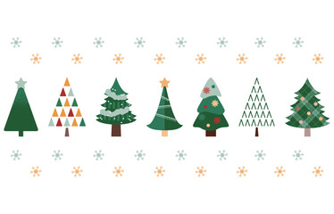 カラフルなクリスマスツリーのイラストセット
