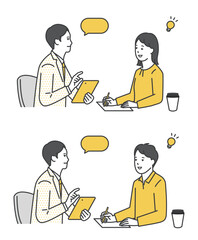 Fototapeta premium 打ち合わせをするビジネスパーソンのシンプルイメージ イラスト素材