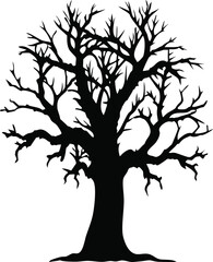 Twisted Bare Tree Silhouette with Branches, Gothic, Leafless Vector Art