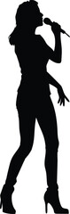 Stylish Female Singer Silhouette with Microphone, Vector Illustration for Music and Performance Themes