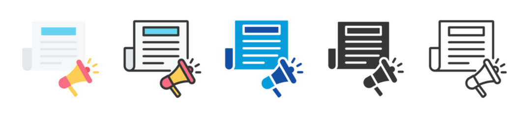 press release icon set multi style various collection