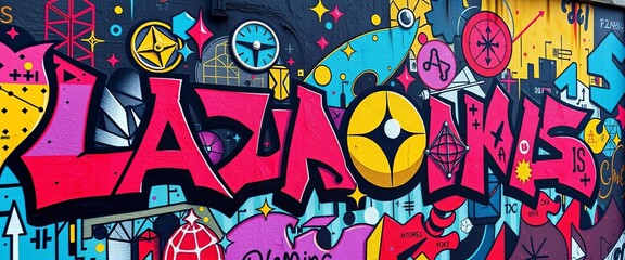 Intricate graffiti art incorporating geometric shapes and mathematical equations, symbolism, structure