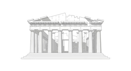Obraz premium Line drawing of the Parthenon showing its columns steps and architectural details with some damage visible