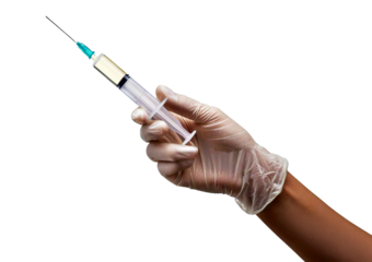 Beauty injections,syringe in hand.Concept of rejuvenation, isolated on transparent or white background
