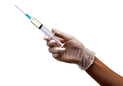 Beauty injections,syringe in hand.Concept of rejuvenation, isolated on transparent or white background