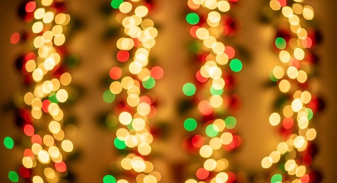 Blurred christmas lights twinkle against a warm backdrop, creating a festive and magical atmosphere for holiday celebrations.