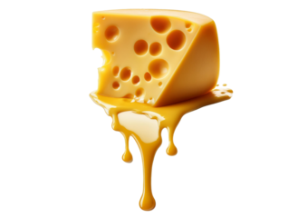 Cheese with melted blob isolated on transparent or white background