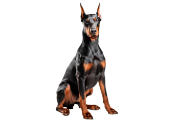 Doberman Pinscher sitting isolated on a transparent or white background