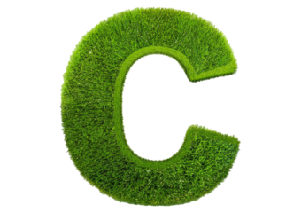 Grass font 3d rendering letter C isolated on a transparent or white background