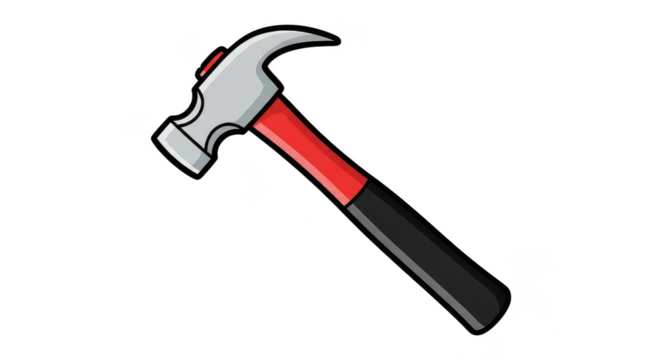 Cartoon Claw Hammer Illustration With Red Handle On Black