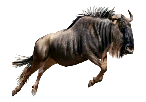 High-resolution wildebeest isolated on a transparent or white background
