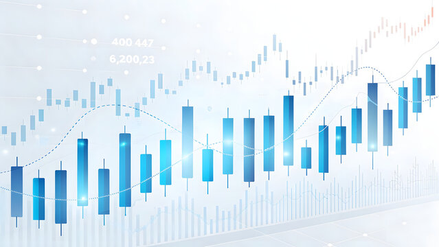Financial chart with uptrend line and bar graph showing stock market growth, indicating positive economic performance and investment opportunities