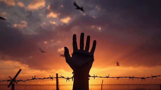 Hand Reaching Through Barbed Wire &ndash; Symbol of Holocaust Suffering