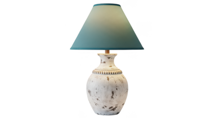 Distressed White Table Lamp With Teal Lampshade