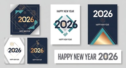 Obraz premium Vibrant 2026 new year celebration posters with geometric designs and gold accents