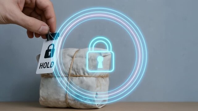 Security lock and hold tag package ensuring quality assurance protection safety with standardization construction site process wrapped parcel digital