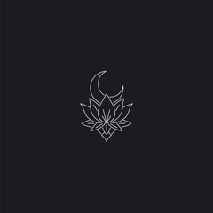Moon and lotus line art calm night bloom elegant logo design.