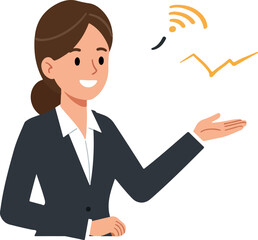 Woman In Suit Presenting Data Growth And Wifi Signal Flat Design