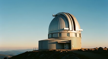 Fototapeta premium Astronomical Observatory Dome Against Clear Sky at Sunset.
