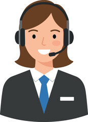 Woman Wearing Black Suit Blue Tie Headset Customer Service Operator