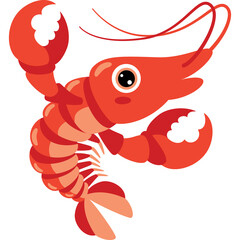 Cartoon Red Shrimp With Claws Raised And Tail Fanned Out In A Playful Pose Isolated On A White Background