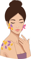 Woman With Flower Petals On Face And Shoulder Soft Lighting Minimalist Illustration