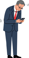 Worried Businessman Holding Smartphone Wearing Dark Suit Red Tie