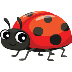 Cartoon Red Ladybug With Black Spots On Transparent Background Adorable Insect Illustration
