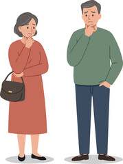 Worried Couple Pondering Problems With Hand On Chin Isolated