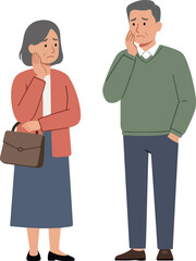 Fototapeta premium Worried Elderly Couple Flat Design Isolated Worrying About Finances