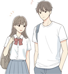 Young Couple In Casual Outfit Standing Together Outdoors Vector