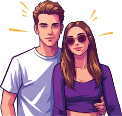 Young Couple Together In Casual Outfits On White Background Minimal Illustration