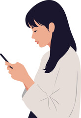 Young Woman Browsing Smartphone Minimalist Flat Design Vector