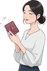 Young Woman Holding Small Coin Purse White Blouse Dark Skirt Isolated