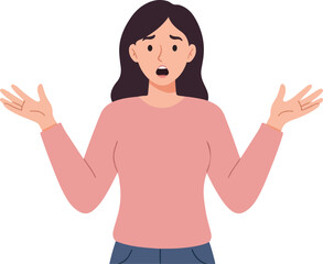 Young Woman Shrugging With Open Arms White Background Flat Illustration