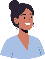 Young Woman Smiling Pastel Blue Outfit Isolated Minimalist Flat Design