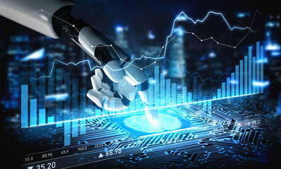 A sophisticated robot arm interacts with data on a circuit board, showcasing a blend of technology...
