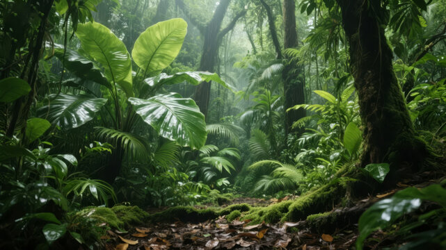 Tropical rainforest path natural scenery hiking adventure ecology background - Powered by Adobe