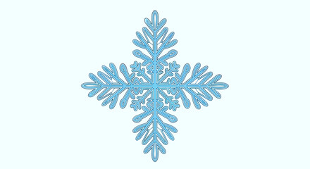 A detailed, symmetrical, four-pointed snowflake in a light blue hue, isolated on a clean white background.