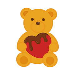 チョコレートがかかったハートを持っているテディベア